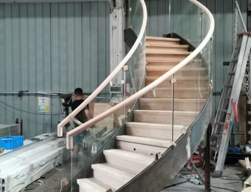 Bend steel plate with glass handrail staircase