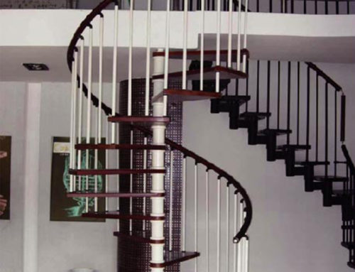 Inside spiral staircase with wood step